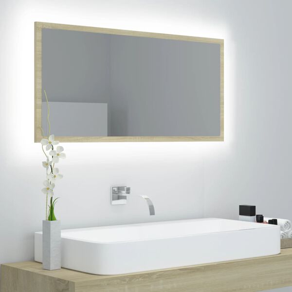 vidaXL LED vannitoa peeglikapp, Sonoma tamm, 90x8,5x37 cm, akrüül