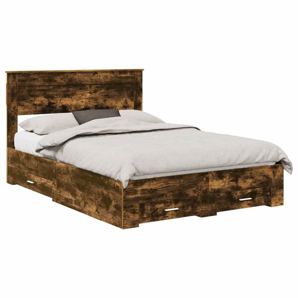 vidaXL Voodi raam peaga Suitsetatud tamm 150 x 200 cm Tehispuit