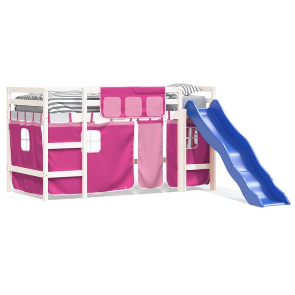 vidaXL laste kõrge voodi kardinatega, roosa, 90x190 cm, männipuit