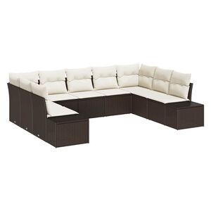 vidaXL Aia Diivanikomplekt padjaga 9 pcs Pruun ja kreem Pol&uuml;rottang