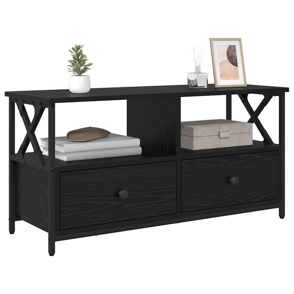 vidaXL Telerikapp Must tamm 90 x 33 x 45 cm T&ouml;&ouml;deldud puit ja teras