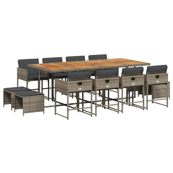 vidaXL 13-osaline aia s&ouml;&ouml;gim&ouml;&ouml;bli komplekt patjadega, hall, pol&uuml;rotang