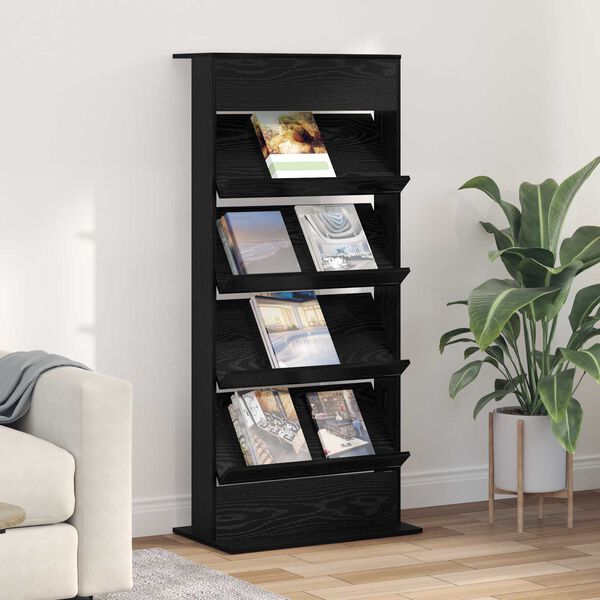 vidaXL Ajakirja riiul riiuliga Must tamm 70 x 41 x 156 cm Tehispuit