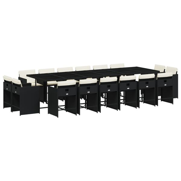 vidaXL 17-osaline aia s&ouml;&ouml;gim&ouml;&ouml;bli komplekt patjadega, must, pol&uuml;rotang