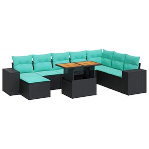 vidaXL 9-osaline aiadiivani komplekt patjadega, must, pol&uuml;rotang
