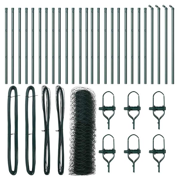 vidaXL Aed koos postidega Roheline 0.8 x 50 m PVC kaetud teras