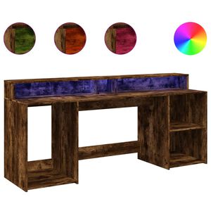 vidaXL kirjutuslaud LED-tuledega, suitsutatud tamm, 200x55x91 cm