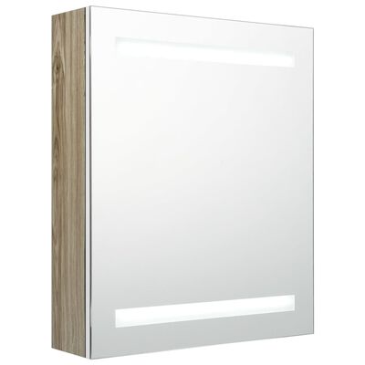 vidaXL LED vannitoa peegelkapp, valge ja tamm, 50 x 14 x 60 cm
