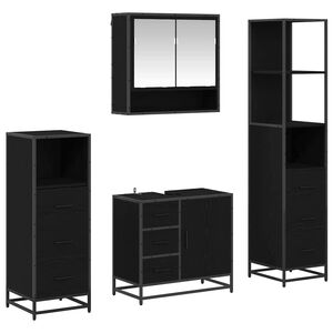 vidaXL Vannitoa m&ouml;&ouml;bleset sahtliga riiuliga 4 pcs Must tamm Tehispuit