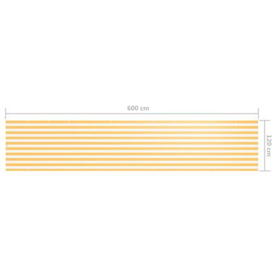 vidaXL rõdusirm, valge ja kollane, 120 x 600 cm, oxford-kangas