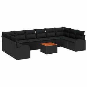 vidaXL Aia Diivanikomplekt padjaga 11 pcs Must pol&uuml;rotang