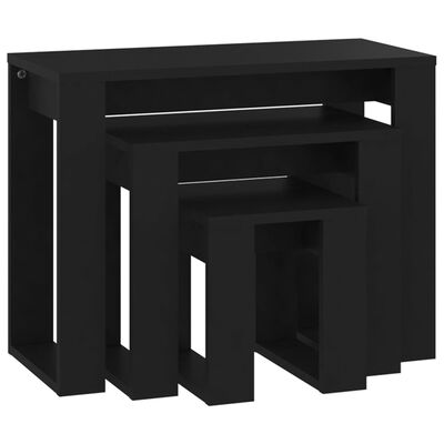 vidaXL üksteise alla mahtuvad lauad, 3 tk, must, tehispuit
