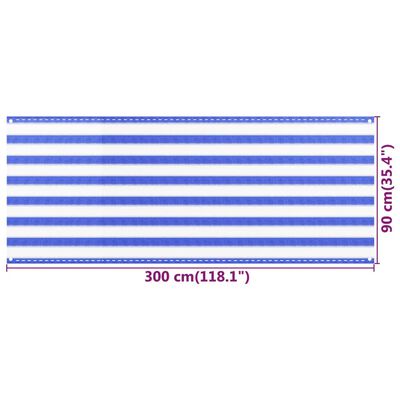 vidaXL rõdusirm, sinine ja valge, 90 x 300 cm, HDPE
