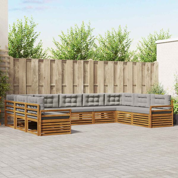 vidaXL Diivanikomplektid 9 pcs Looduslik ja Hele Hall Tugev akatsiapuu