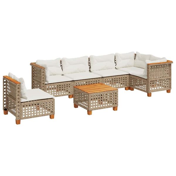 vidaXL 7-osaline aiadiivani komplekt patjadega, beež, pol&uuml;rotang