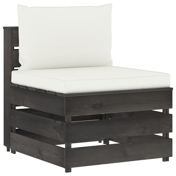 vidaXL keskmine diivan istmepatjadega, hall, immutatud puit