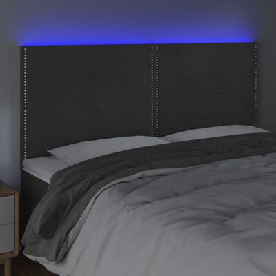 vidaXL LED-voodipeats, tumehall, 180x5x118/128 cm, samet