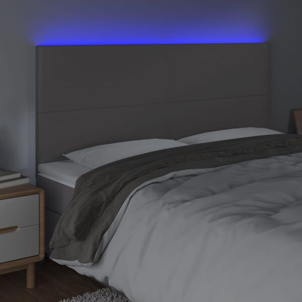 vidaXL LED-voodipeats, hall, 180x5x118/128 cm, kunstnahk