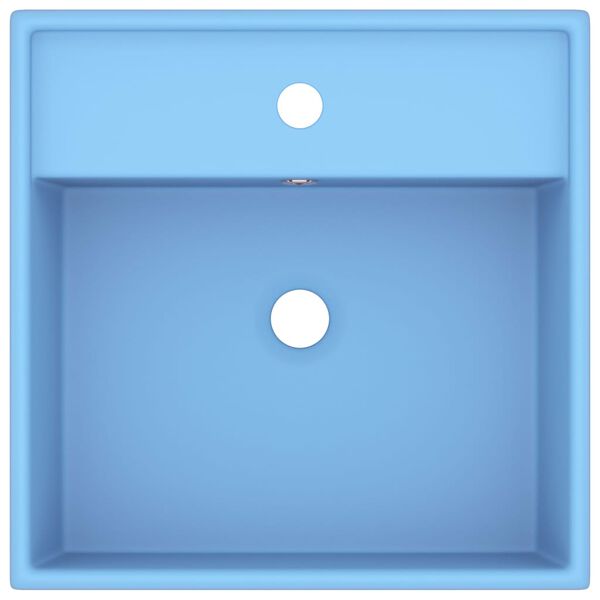 vidaXL valamu &uuml;levooluga kandiline matt helesinine 41x41cm keraamiline