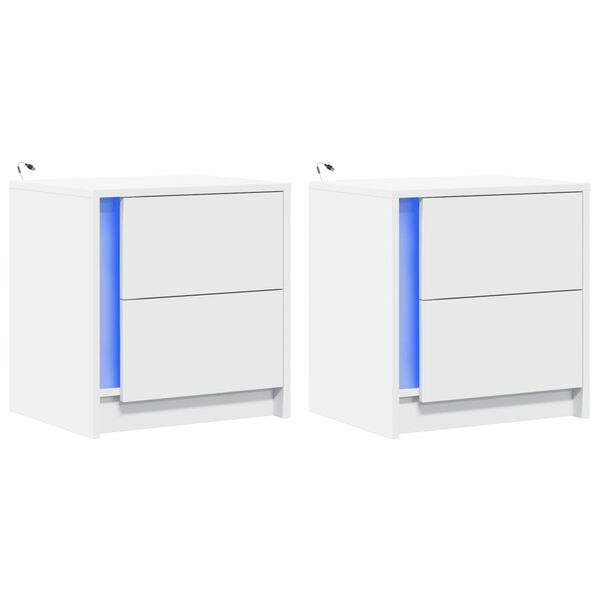 vidaXL &ouml;&ouml;kapid LED-valgustusega 2 tk, valge, tehispuit