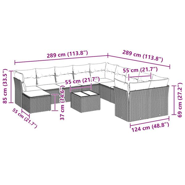 vidaXL 12-osaline aiadiivani komplekt patjadega, helehall, pol&uuml;rotang