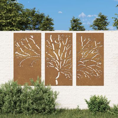 vidaXL aia seinakaunistus, 3 osa, 105x55 cm, Corteni teras, puu disain