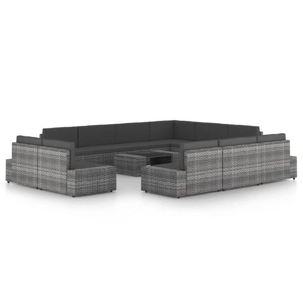 vidaXL 12-osaline aiam&ouml;&ouml;bli komplekt patjadega, hall, pol&uuml;rotang