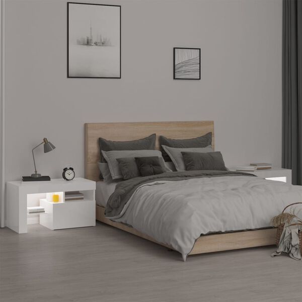 vidaXL &ouml;&ouml;kapid LED-tuledega 2 tk, k&otilde;rgl&auml;ikega valge, 70x36,5x40 cm