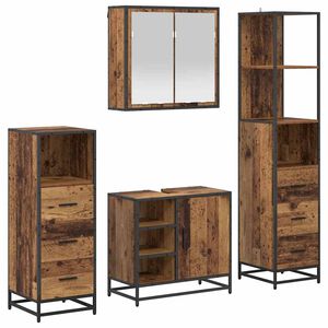 vidaXL Vannitoa m&ouml;&ouml;bleset sahtliga riiuliga 4 pcs Vana puit Tehispuit