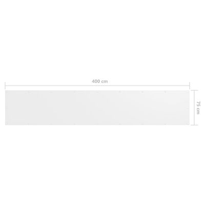vidaXL rõdusirm, valge, 75 x 400 cm, oxford-kangas