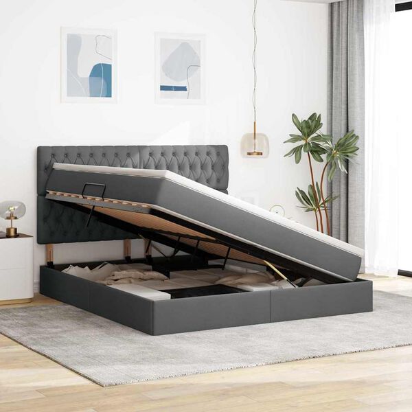 vidaXL Voodi hoiukohaga ja madratsiga Tumehall 160 x 200 cm Pol&uuml;ester