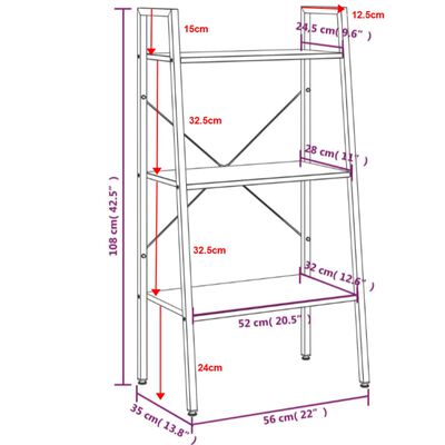 vidaXL 3-korruseline riiul, helepruun ja must, 56 x 35 x 108 cm