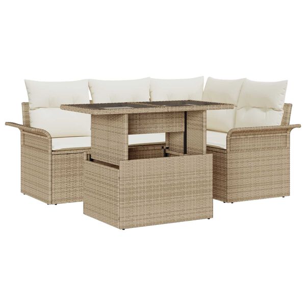 vidaXL Aia Diivanikomplekt padjaga 5 pcs Beež Pol&uuml; Rattan