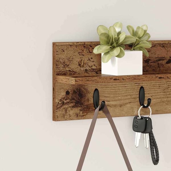 vidaXL Seinale kinnitatav riidepuu Vana puit 60 x 10,5 x 18 cm