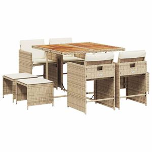 vidaXL 9-osaline aiam&ouml;&ouml;bli komplekt patjadega, beež, pol&uuml;rotang