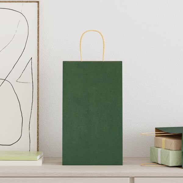 vidaXL paberkotid, 50 tk, k&auml;epidemetega, roheline, 21x11x36 cm