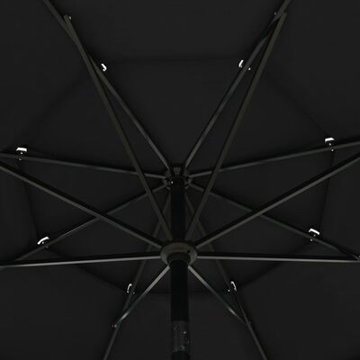 vidaXL 3-realine päikesevari alumiiniumpostiga, must, 3,5 m