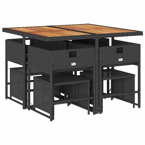 vidaXL 9-osaline aiam&ouml;&ouml;bli komplekt patjadega, must, pol&uuml;rotang