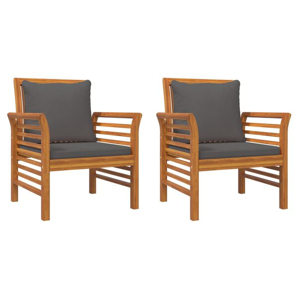 vidaXL tugitoolid, tumehallide patjadega, 2 tk, akaatsiapuit