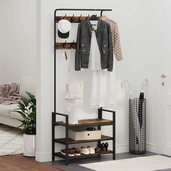 vidaXL Riidepuu riiuliga Suitsetatud tamm 75 x 34 x 184 cm Tehispuit