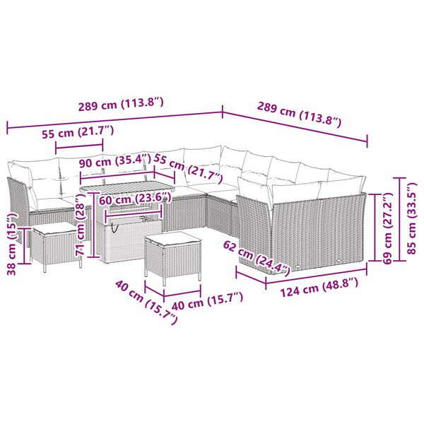 vidaXL Aia Diivanikomplekt padjaga ladustamisega 13 pcs Must