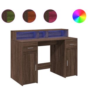 vidaXL kirjutuslaud LED-tuledega, pruun tamm, 120x55x91 cm