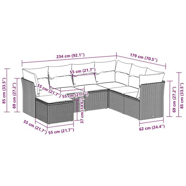 vidaXL 7-osaline aiam&ouml;&ouml;blikomplekt patjadega, helehall, pol&uuml;rotang