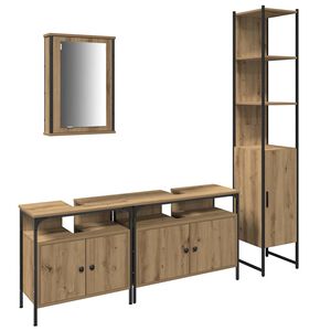 vidaXL Vannitoa m&ouml;&ouml;bleset riiuliga uksega 4 pcs K&auml;sit&ouml;&ouml;puu Tehispuit