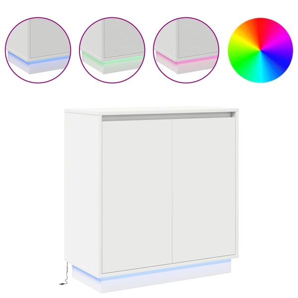 vidaXL LED Kummuti LED -ribatuledega Valge 71 x 34,5 x 75 cm Tehispuit