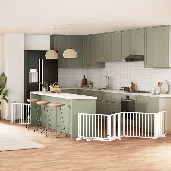 vidaXL kokkupandav koerav&auml;rav uksega, 6 paneeli, valge 480 cm, pappel