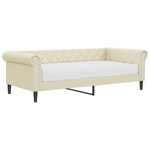 vidaXL diivanvoodi madratsiga, kreemjas, 90x200 cm, kunstnahk