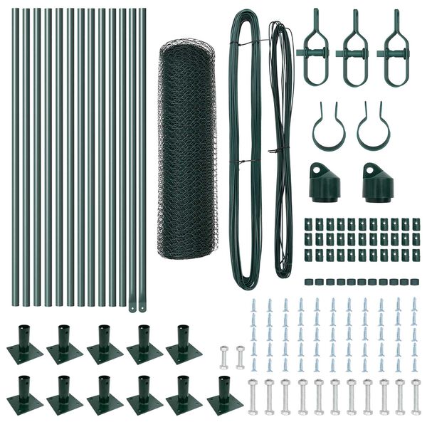 vidaXL Aed koos postidega Roheline 0.4 x 25 m PVC kaetud teras