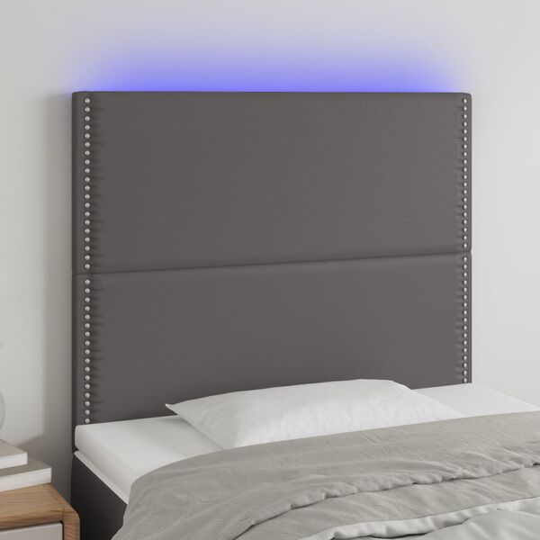 vidaXL LED-voodipeats, hall, 100x5x118/128 cm, kunstnahk