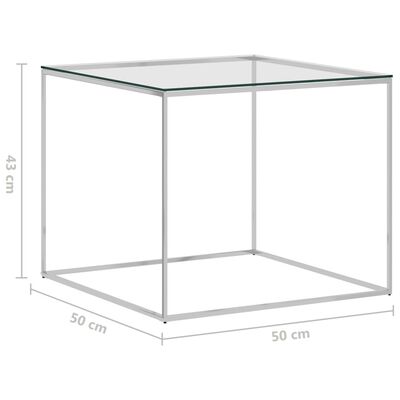 vidaXL kohvilaud hõbedane, 50x50x43 cm, roostevaba teras ja klaas
